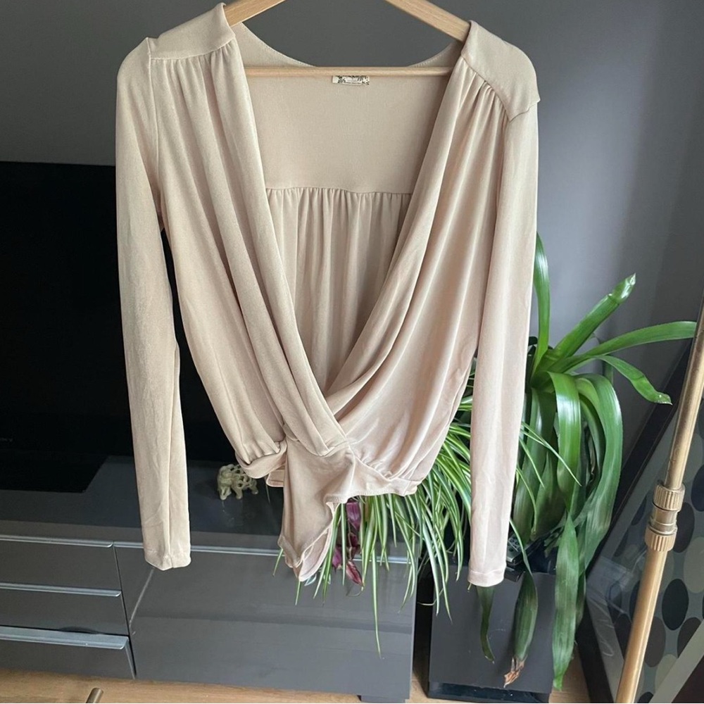 Free People Cream Wrap Bodysuit